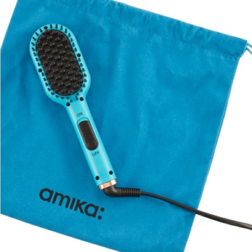 Amika Polished Perfection Straightening Brush Blue Mini Dual Voltage